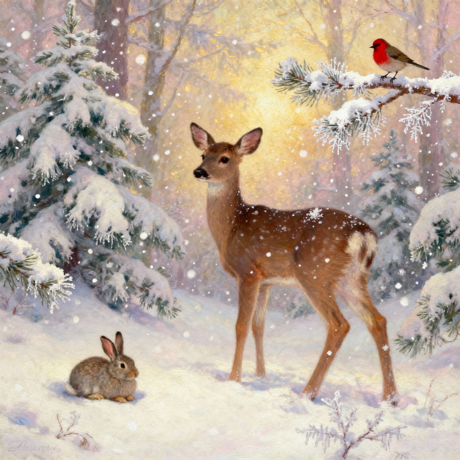 Majestic Deer in Dreamlike Winter Forest