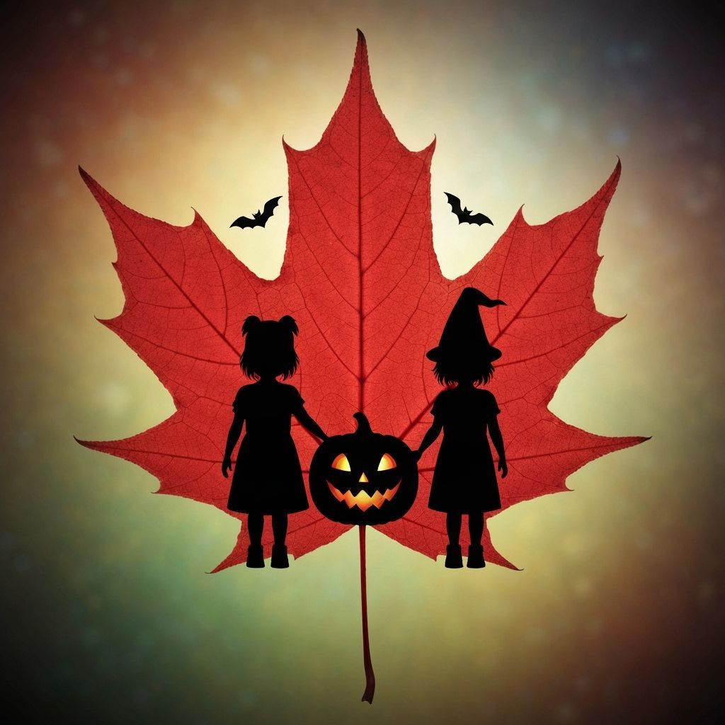 Children Silhouetted on Engraved Pumpkin Leaf Art