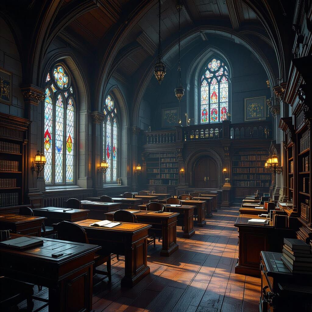 Majestic Castle Classroom with Ornate Desks