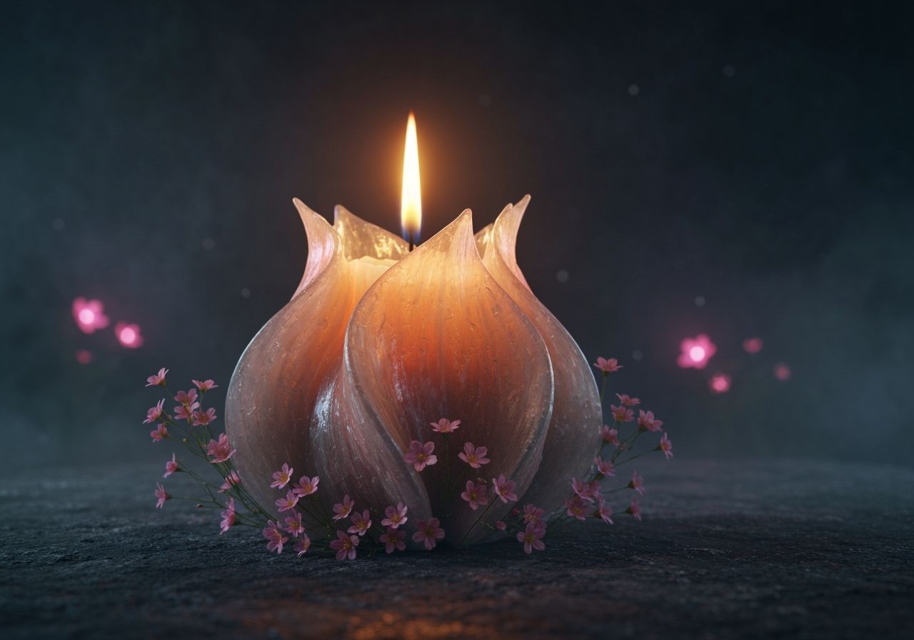 Photorealistic Candle Sculpture with Pink Flowers