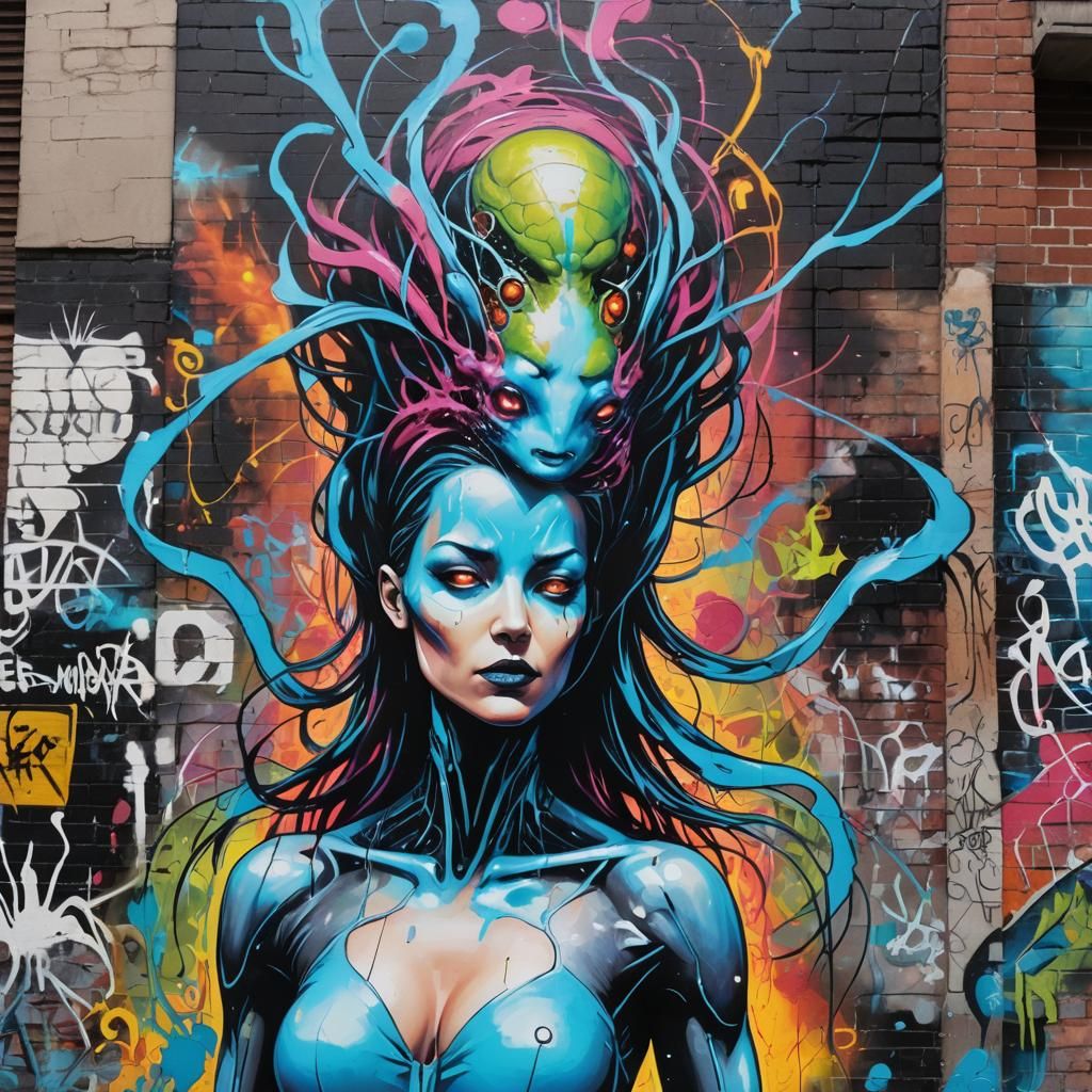 Gritty Street Art: Female Dr. Manhattan in Alleyway
