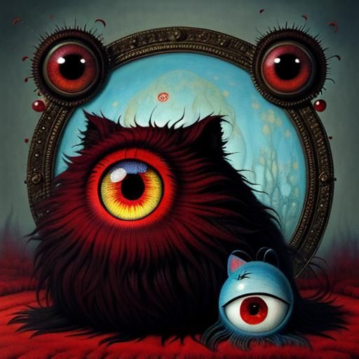 Furry Red Blob on Colorful Blanket: 3D Render