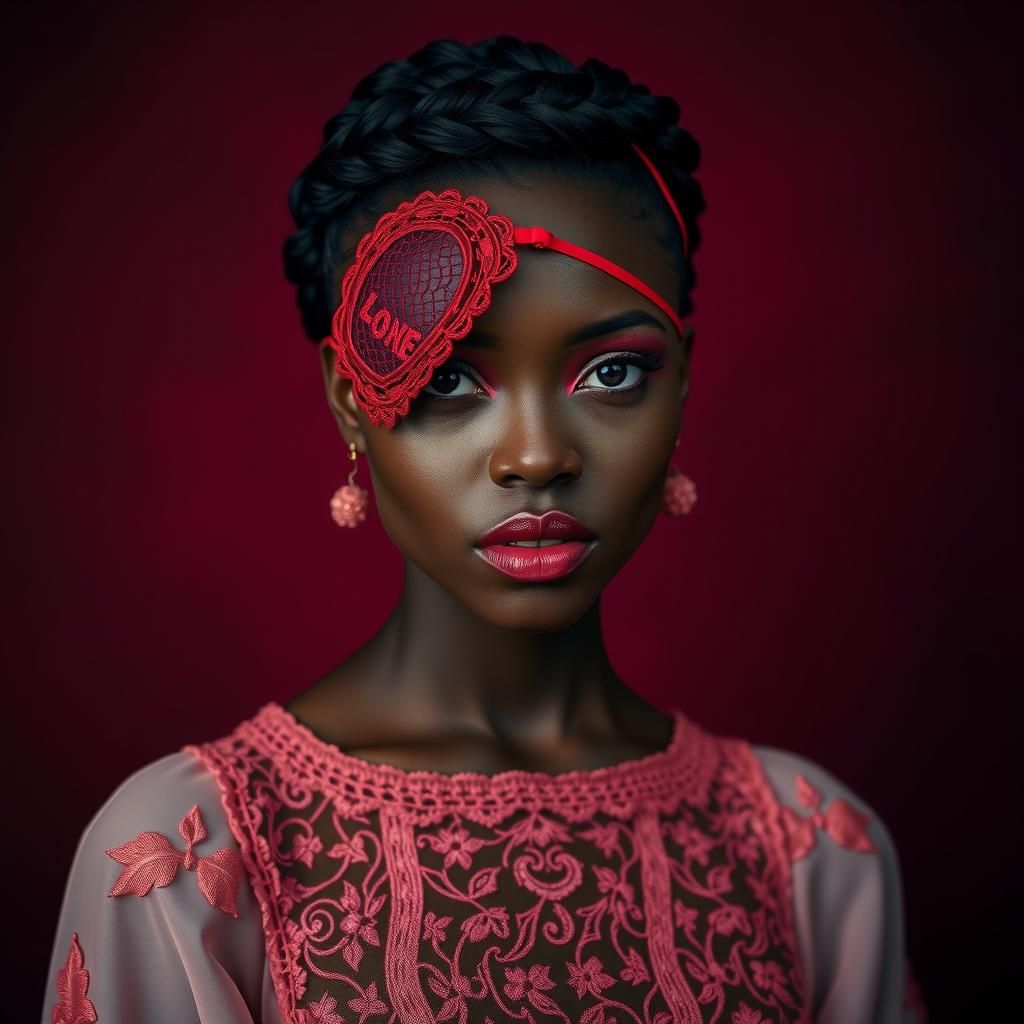 Enigmatic Woman with Red Eyepatch in Fine Art Photo