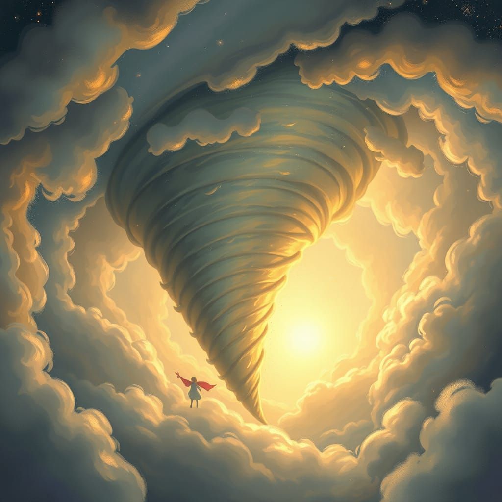 Whimsical Tornado in Ethereal Fantasy Landscape