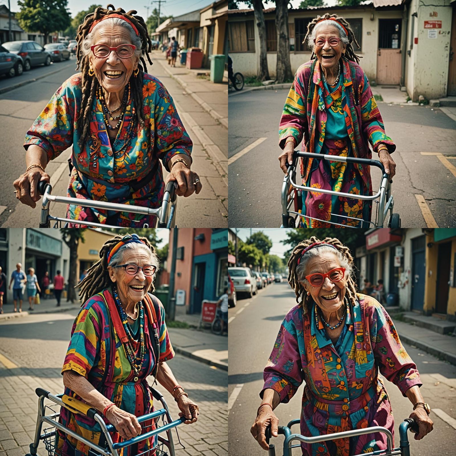 Grandma with Dreadlocks and a Rollator: Cinematic Portrait