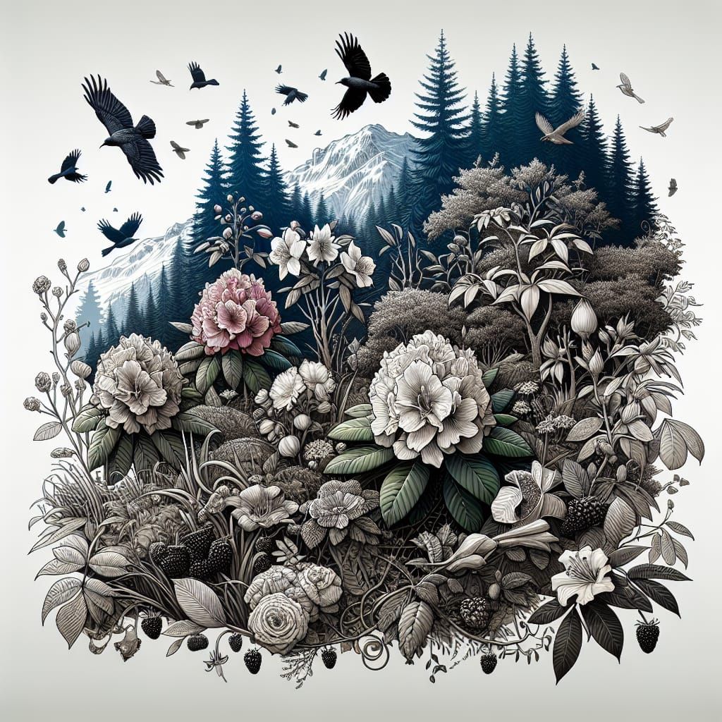 Detailed Tattoo Stencil in Verdant Landscape