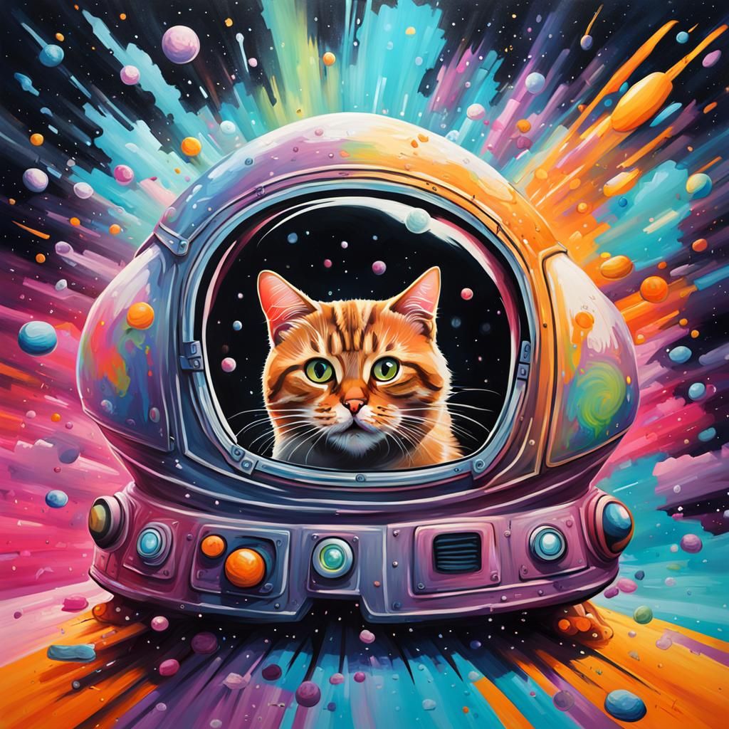 Cat in Spaceship Graffiti Art: Ultra Detailed