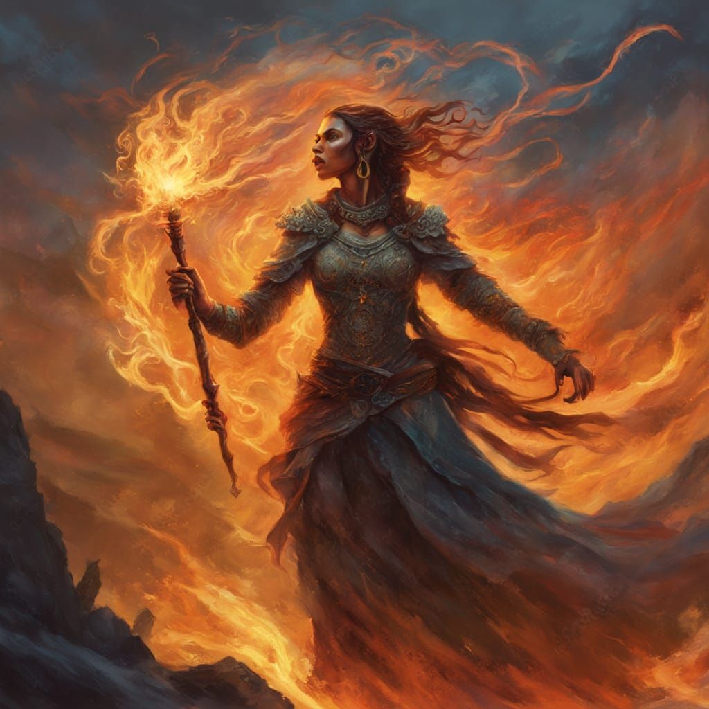 Half-Orc Shaman Singing by Firelight in Fantasy Art