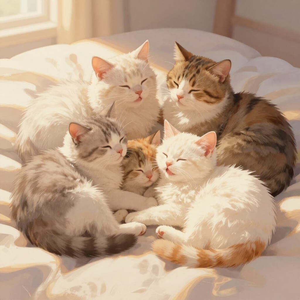 Cozy Cat Cuddlepile in Soft Sunlight