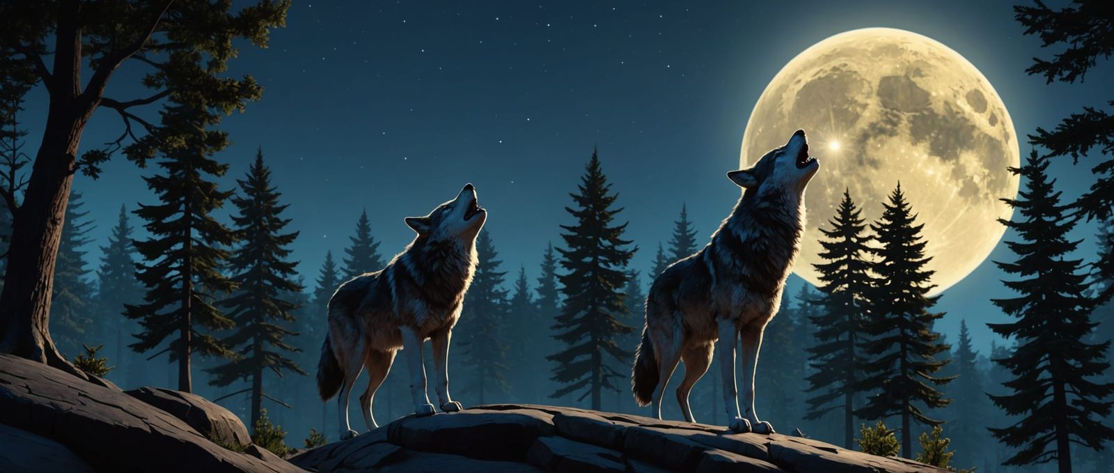 Wolves Howling at Moon: 3D Digital Art