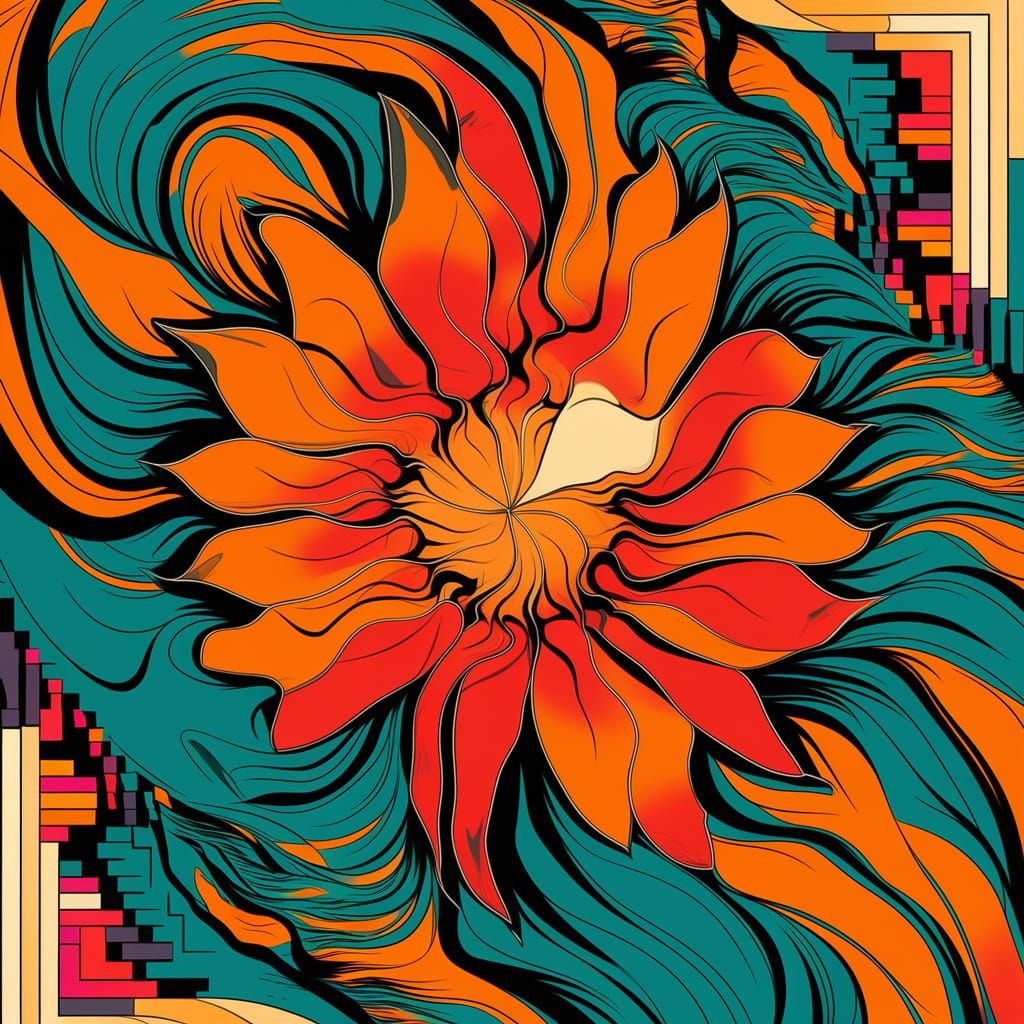 Abstract Cubist Teal and Orange Spacecore Texture