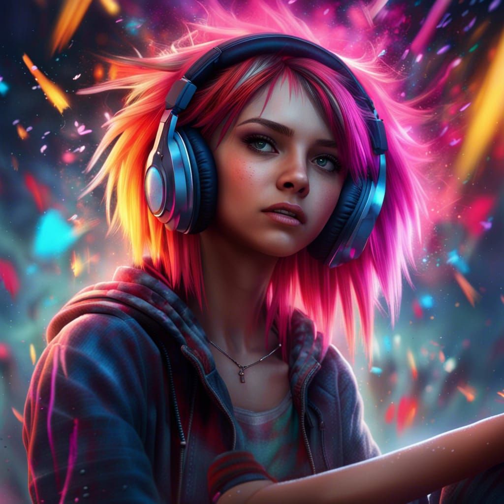 Emo Girl's Musical Passion: 8K CG Headshot