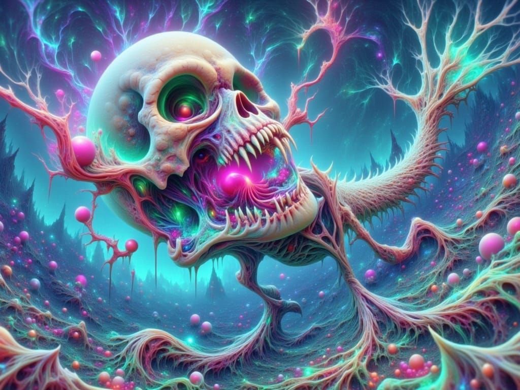 Surreal Angler Skeleton Suspended in Bubbles