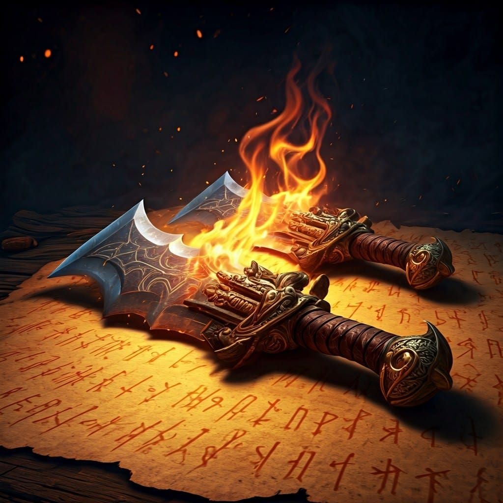 Kratos's Blades of Chaos in Fiery, Ancient Greek Design