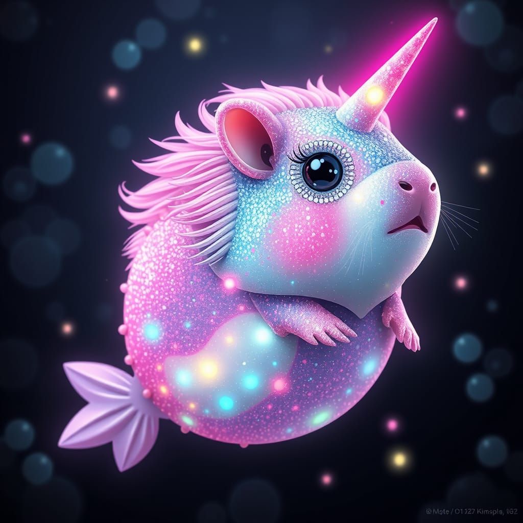 Glittery Chibi Sea-Hamster with Unicorn Aura