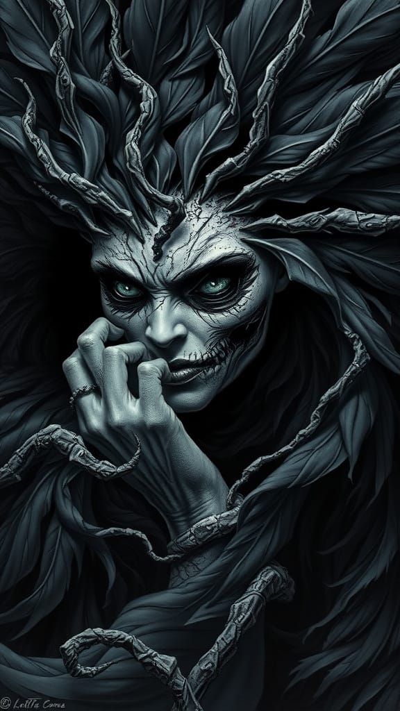 Dark Morbid Masterpiece of a Twisted Woman in Onyx Plume