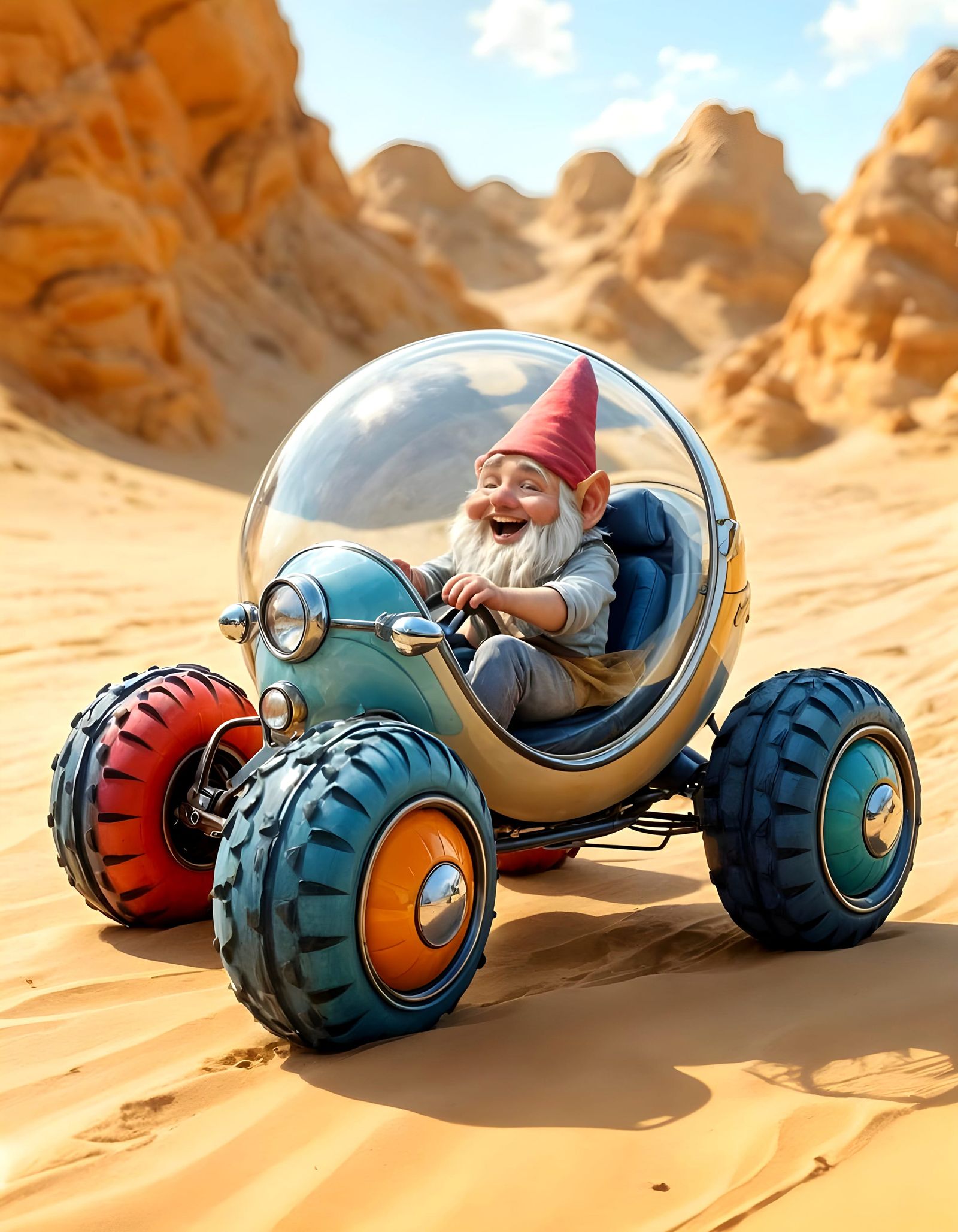 Bubble Car Concept on Rolling Sand Dunes