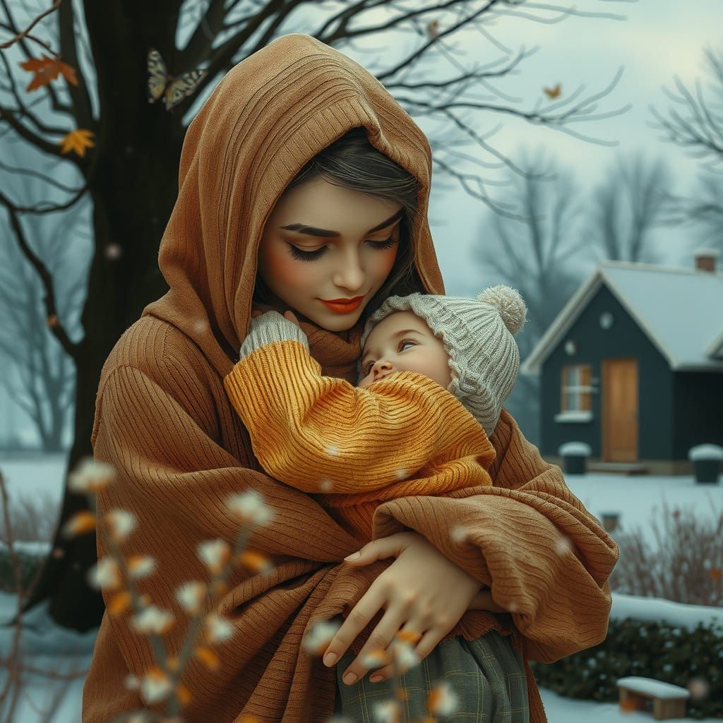 Motherly Love Illuminated in Whimsical Realism