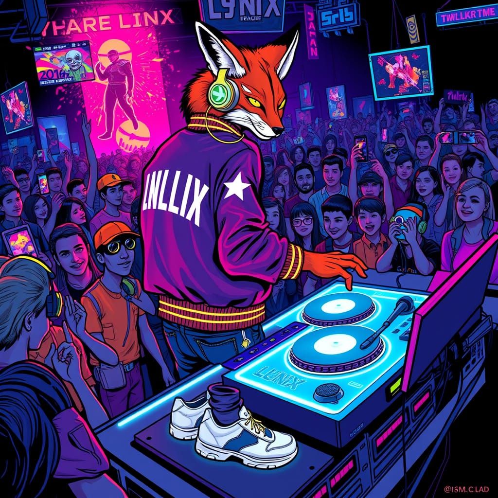 Lynx DJ at Cyberpunk Festival in Cartoon Realism