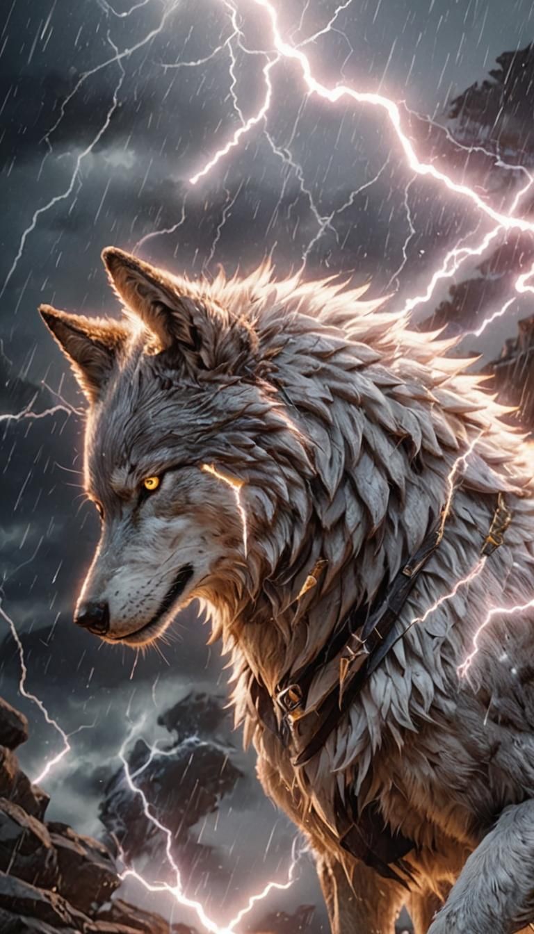 Anime Style Lightning Wolf Concept Art