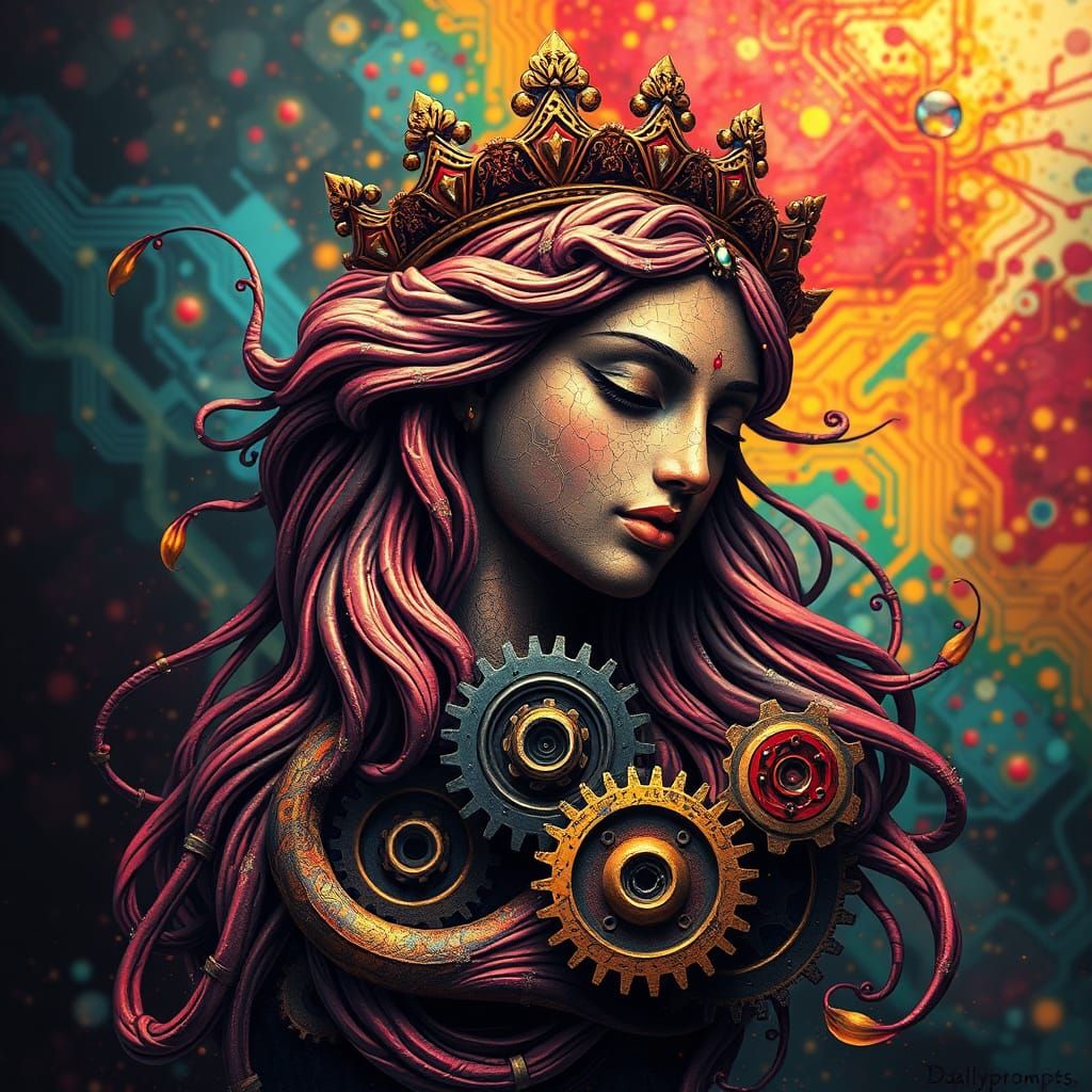 Goddess of Love Embodied in Cyberpunk Circuitry