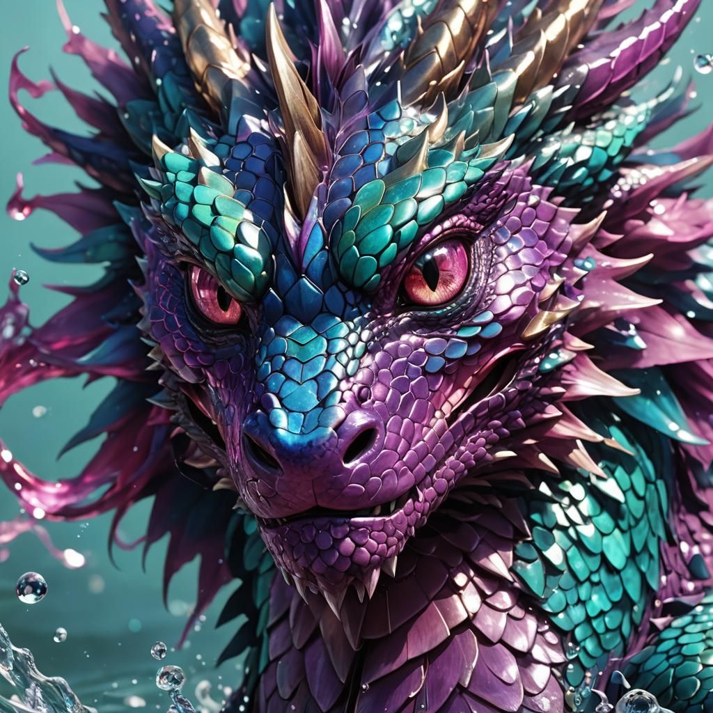 Magenta Water Dragon Portrait in 3D Anime Art