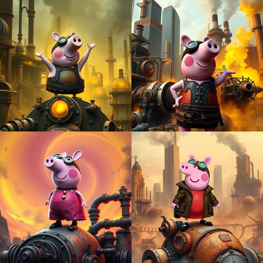Peppa Pig in Dieselpunk Dynamo Style with Art Deco Machinery