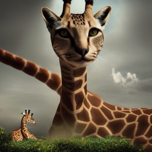 Cat Giraffe Hybrid in Detailed Digital Painting