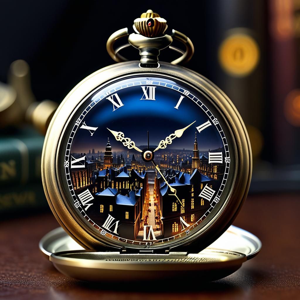 Miniature Cityscape Inside a Vintage Pocket Watch