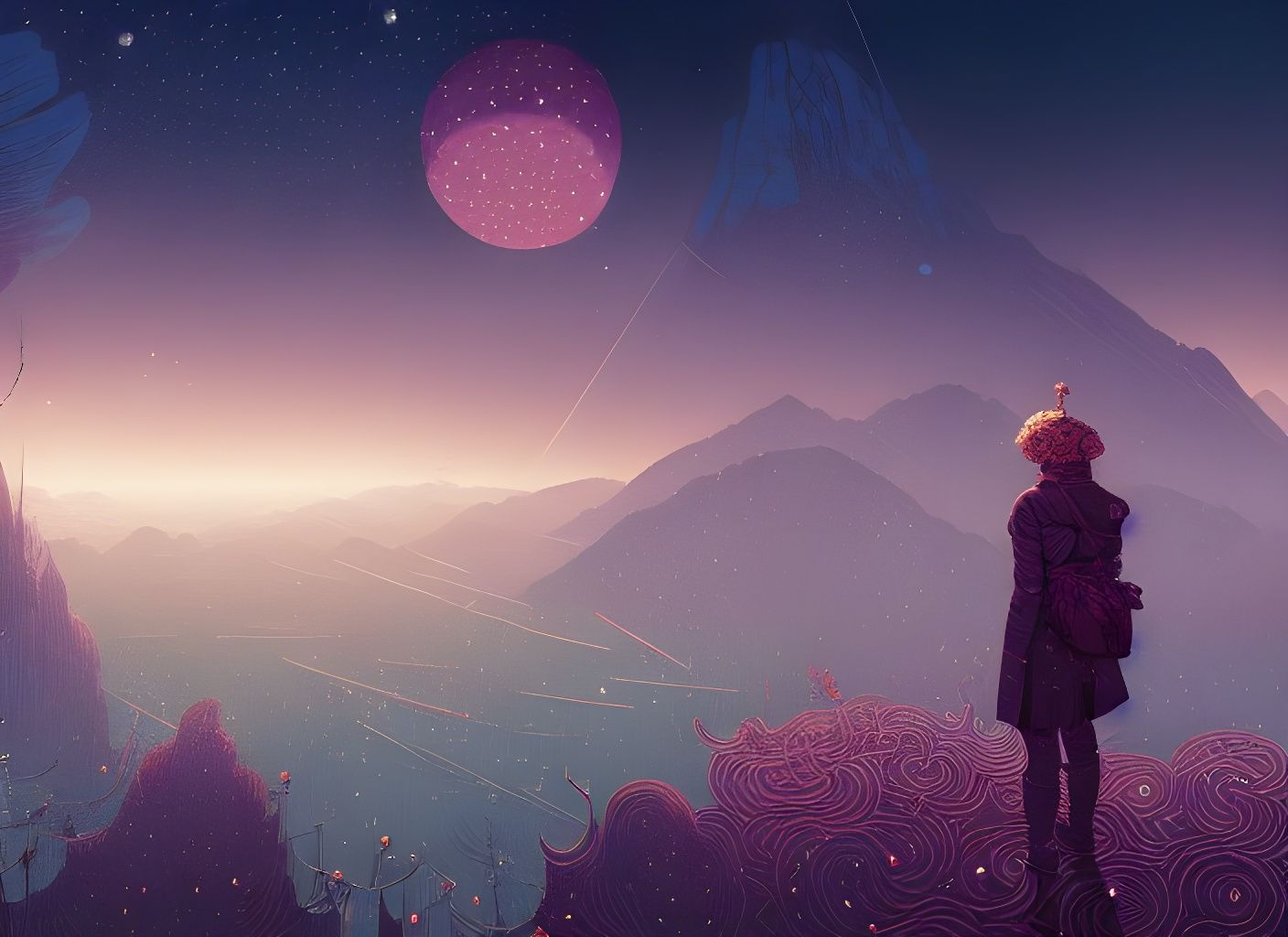 Woman Under Starry Sky: Digital Romanticism