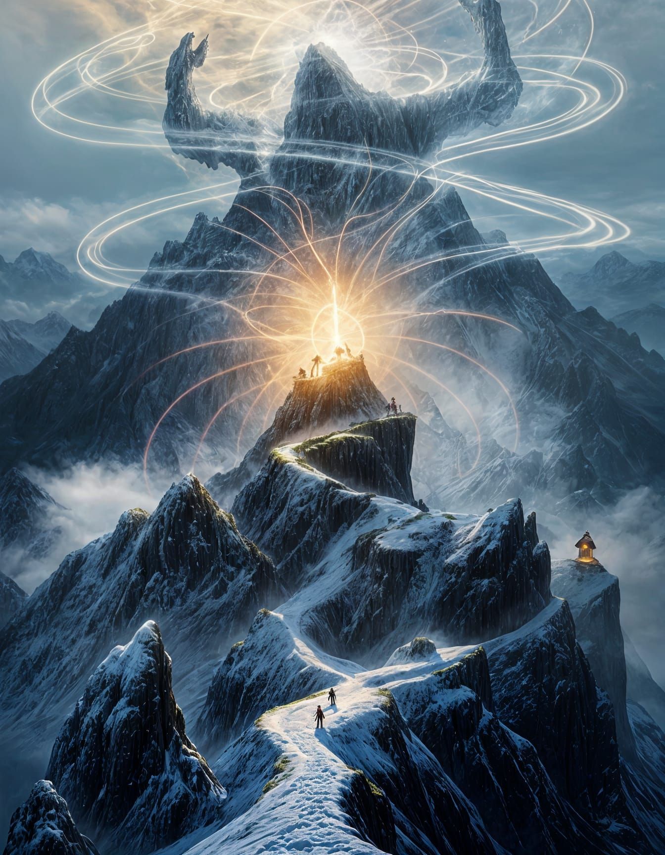 Hermit on Mountain Top with Magical Symbols