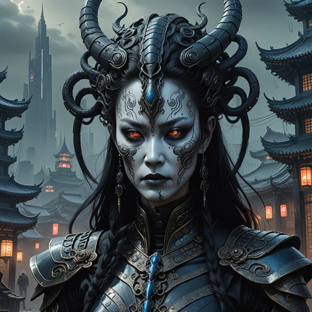 Korean-Inspired Demoness Portrait in 2024 Style