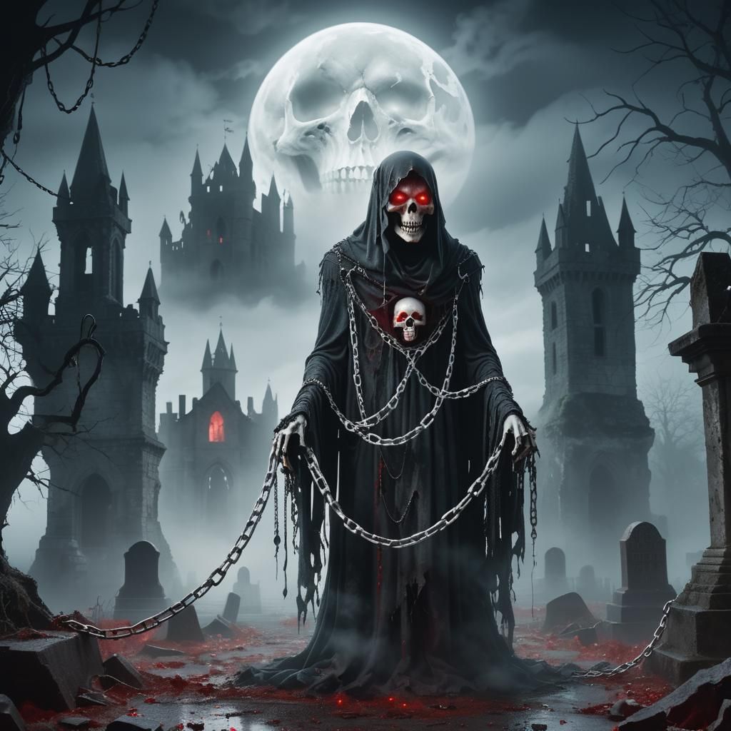 Ghostly Specter in Gloomy Graveyard: Dark Fantasy Art