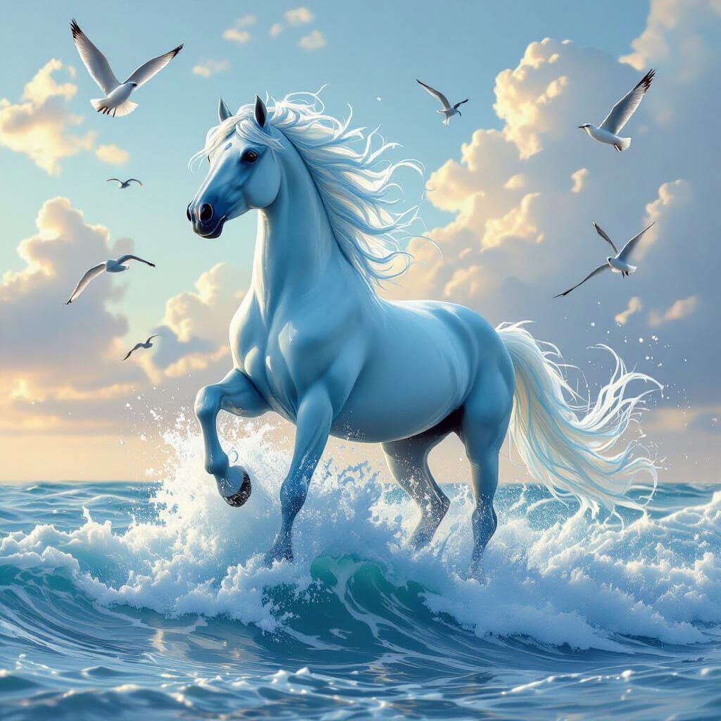 Majestic Sky Blue Horse with Water Mane