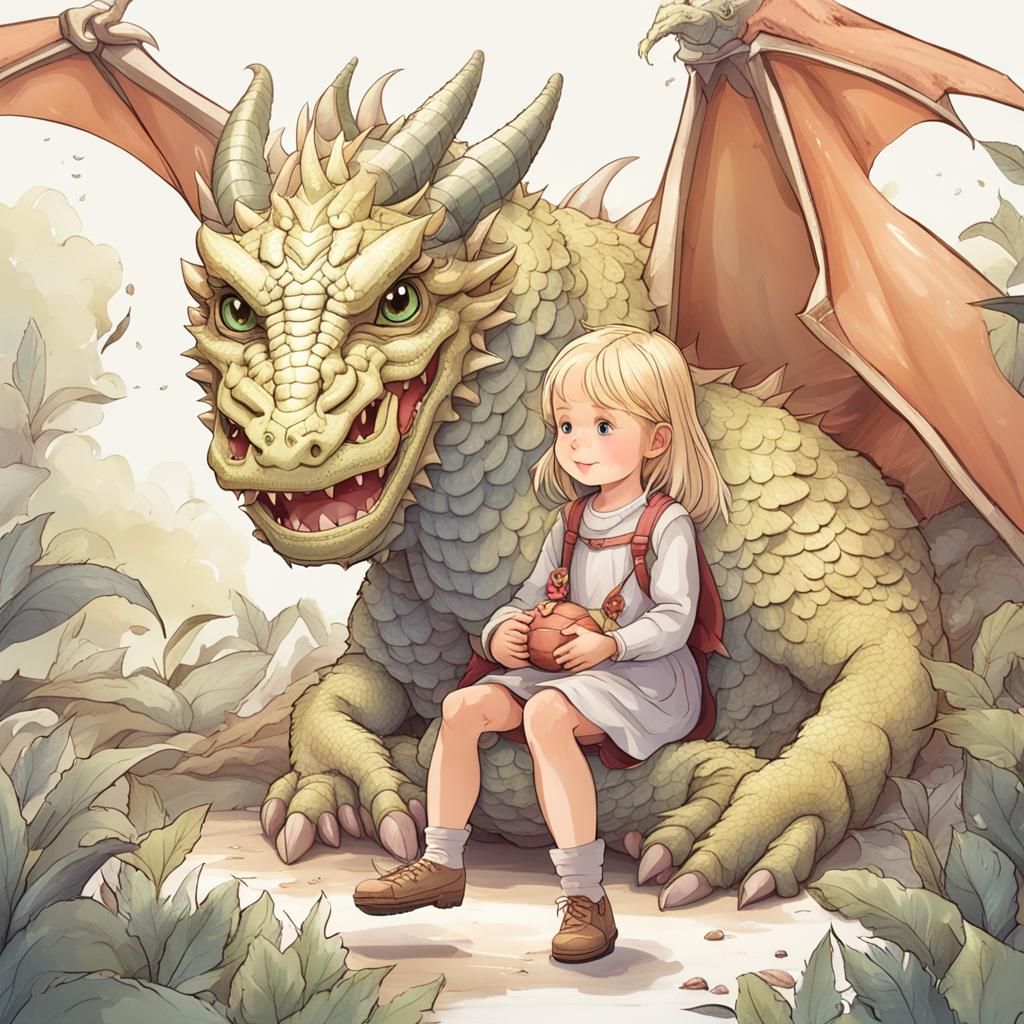 Blonde Girl and Her Baby Dragon