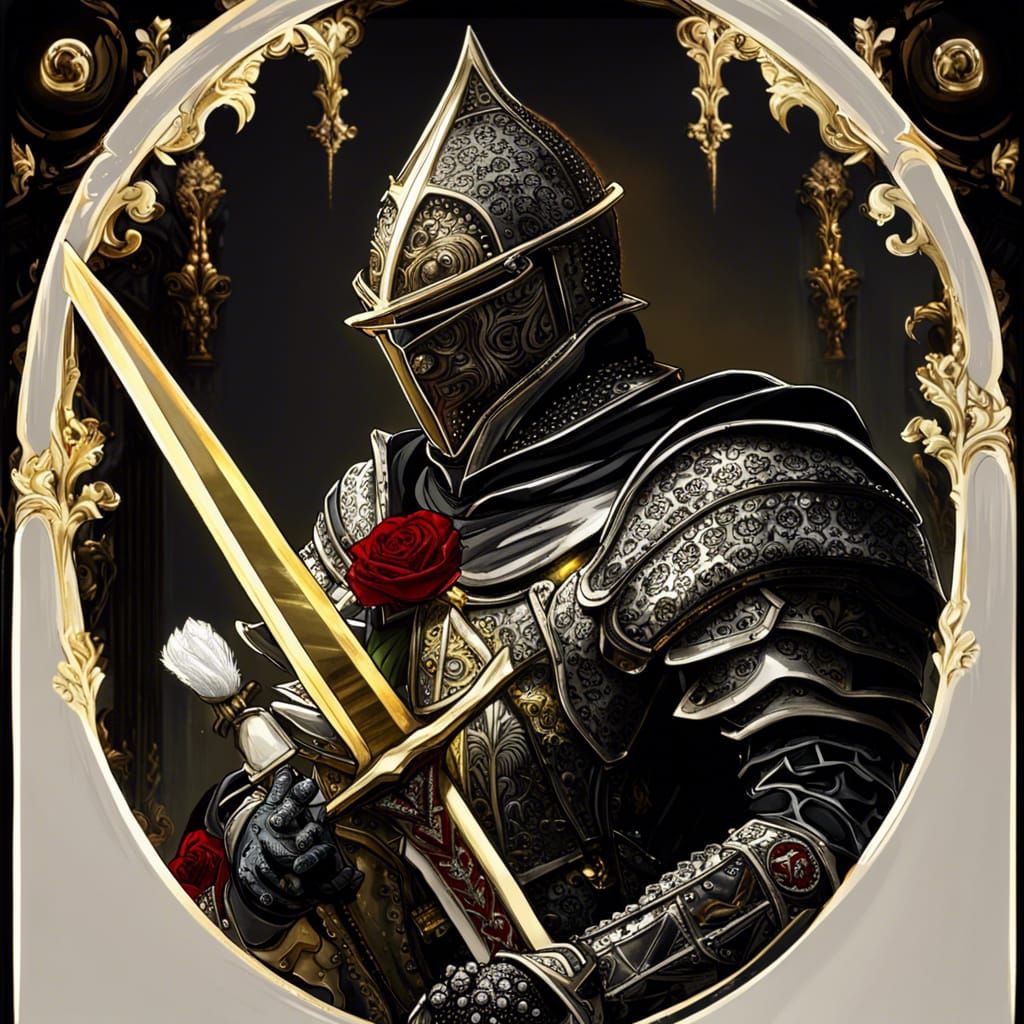 Gothic Knight Templar in a Field of Roses