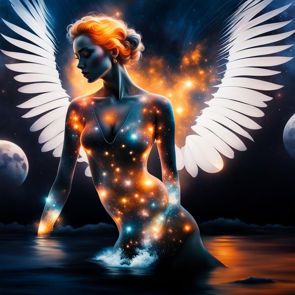 Ethereal Woman Emerges from Moonlit Sea