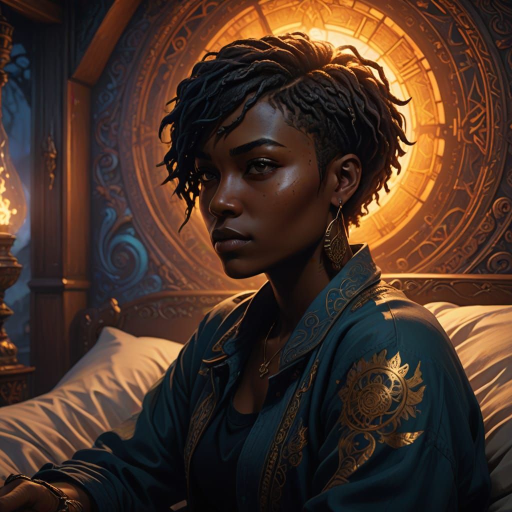 Mystical Fantasy Portrait in Vibrant Golden Hour Lighting