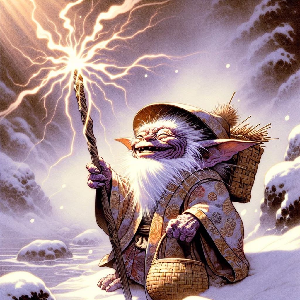 Gremlin Yoyo with Magic Staff in Ukiyo-e Style