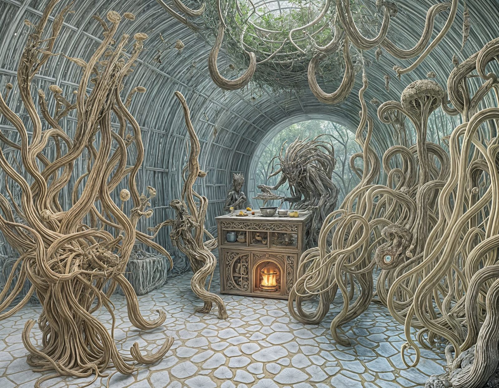 Bioluminescent Cryptid Chef Prepares Fungi Dish