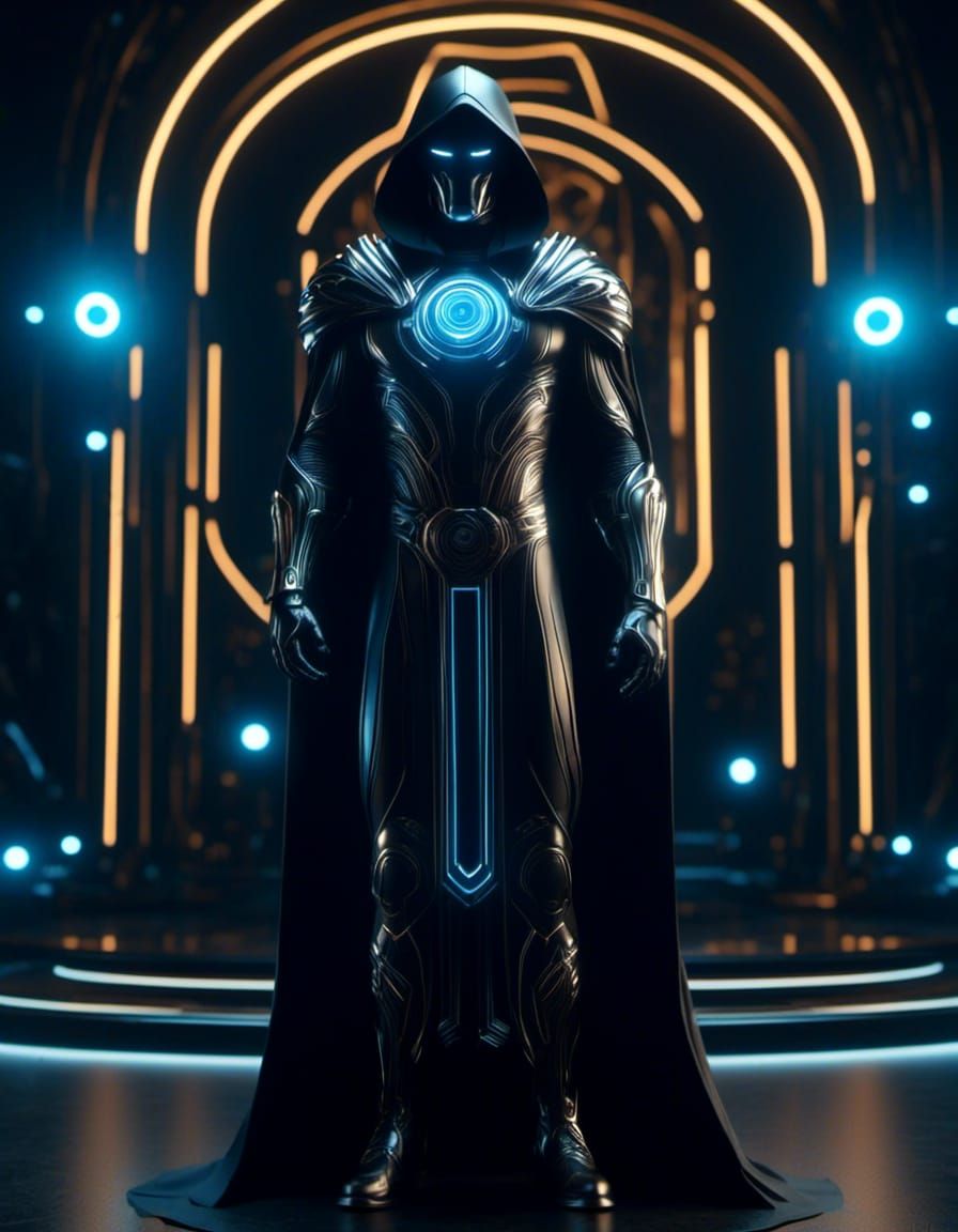 Dr. Doom inspired Dark wizard techno magus. Unreal Engine 5 8K resolution <lora:Gridrunners v1:1.0>