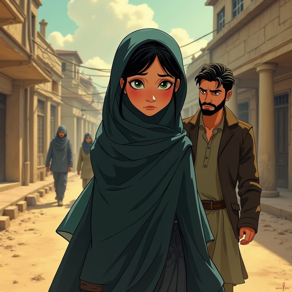 Young Afghan Queen in Classic Animation Style