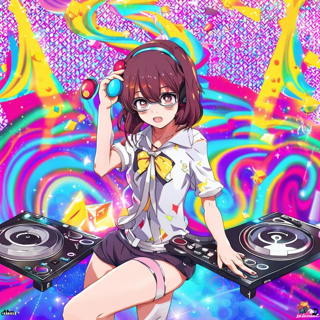 Anime Girl DJ in Groovy Disco Style