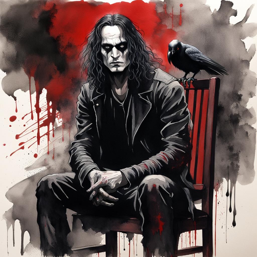 Dramatic Crow Portrait in Watercolor and Charcoal