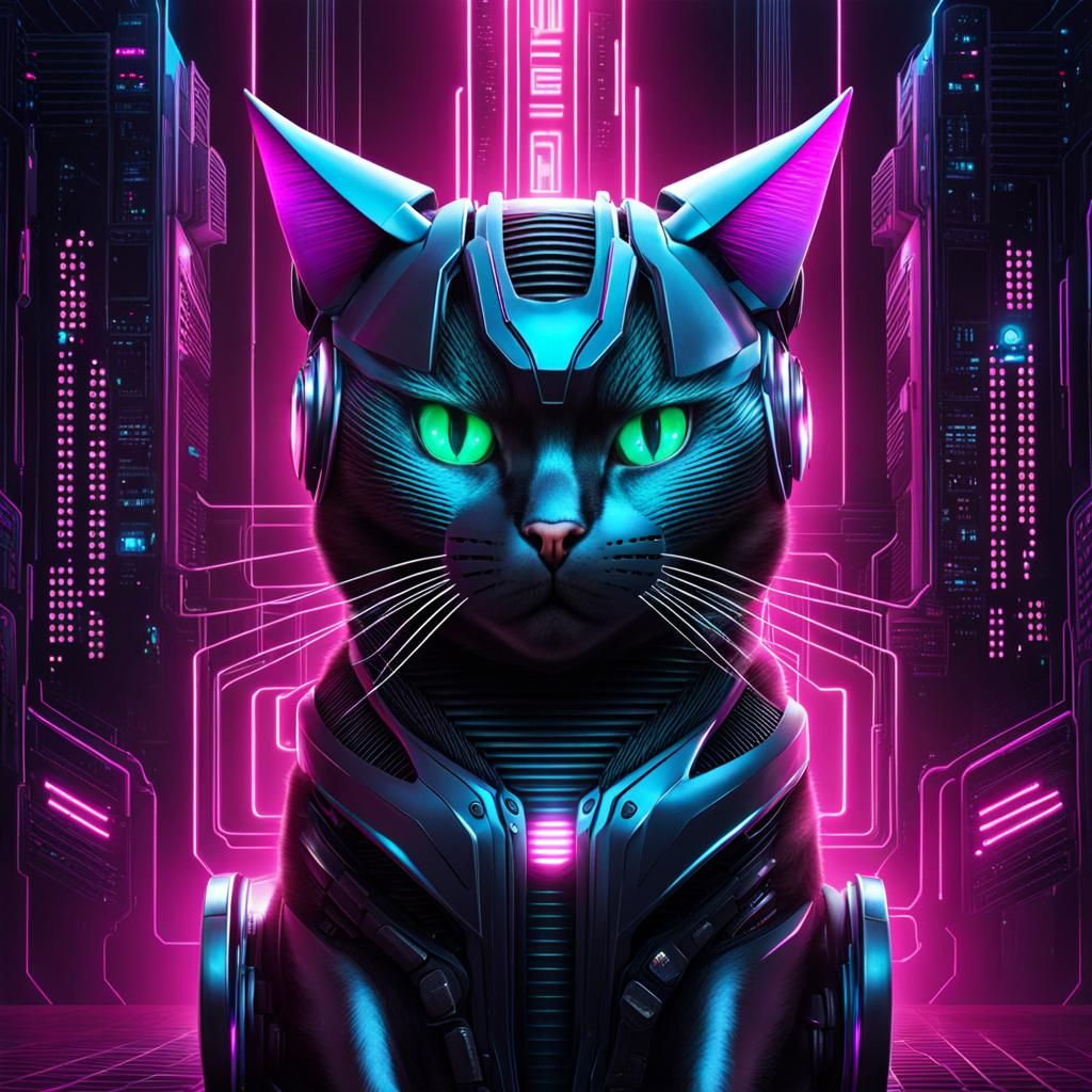 Cybernetic Cat in Cyberpunk Style