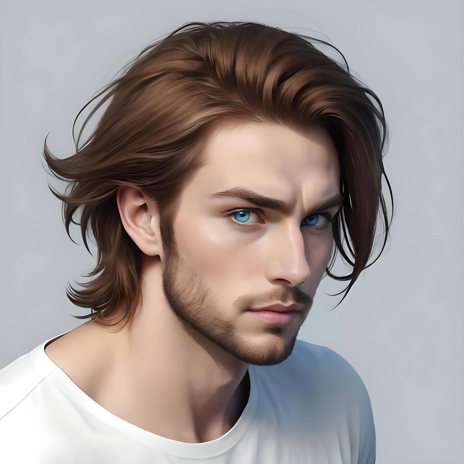 Stressed Nordic-American Man with Icy Blue Eyes