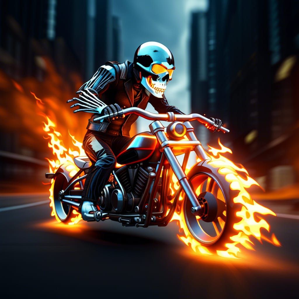 Skeleton on a motorcycle