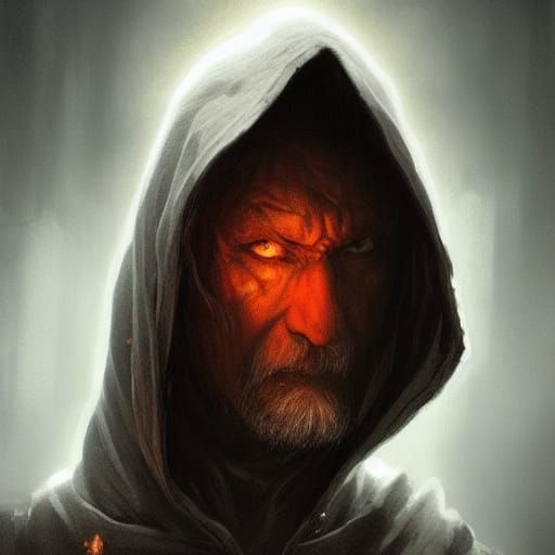 Dark Fantasy Monk with Glowing Red Eye