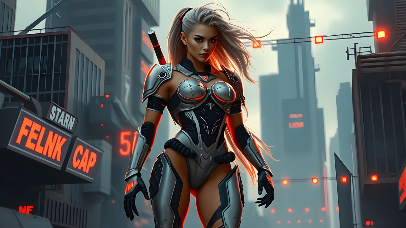 Girl Warrior in Neon Armor
