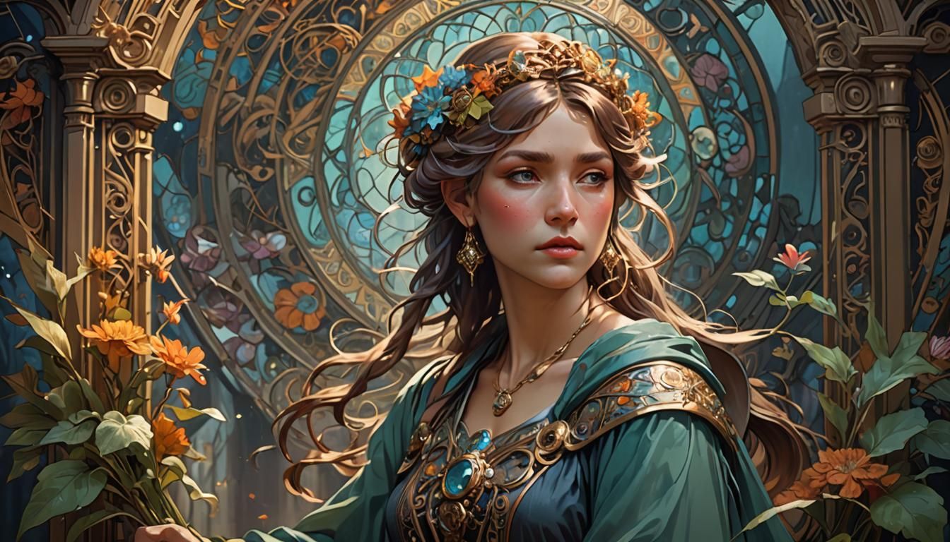 Art Nouveau Portrait in Alphonse Mucha Style